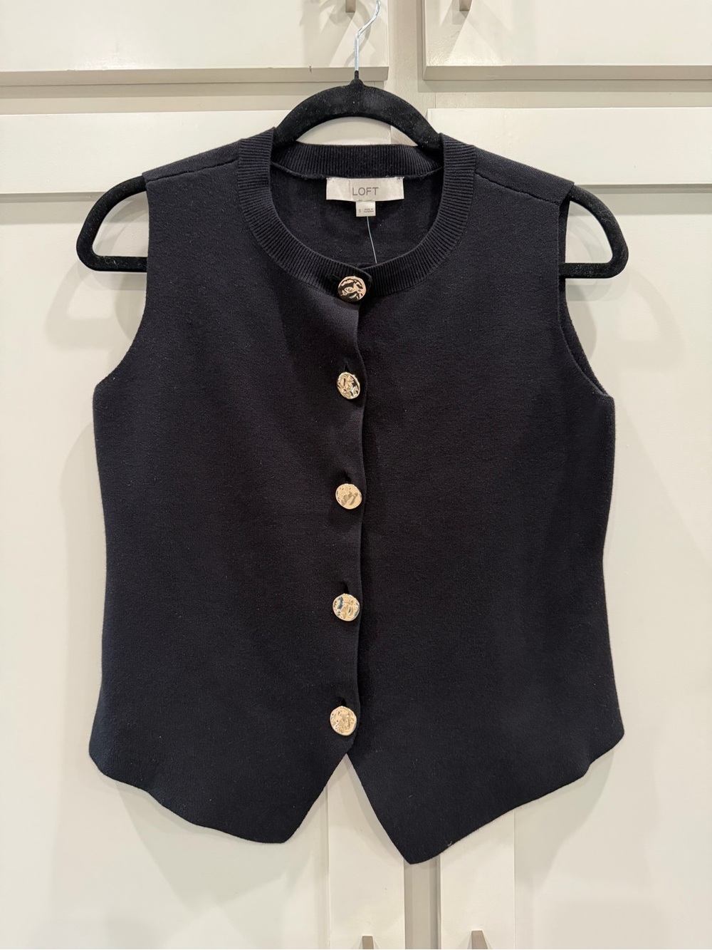 LOFT Black Sleeveless Knit Vest with Gold Buttons